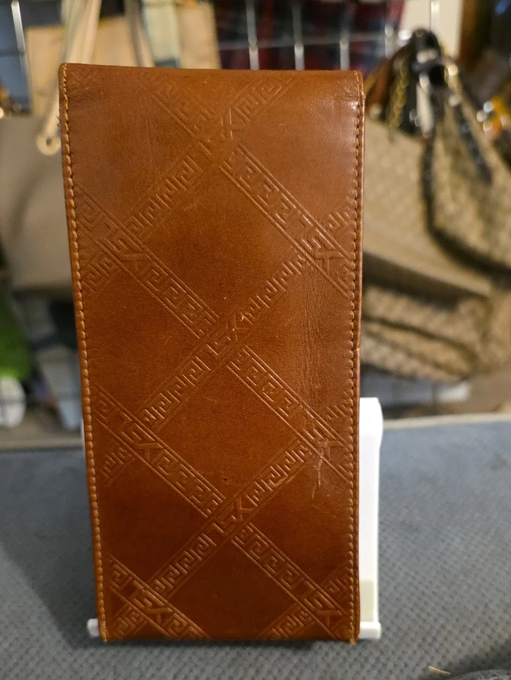 Vintage Yves Saint Laurent Embossed Brown Leather Phone Wallet